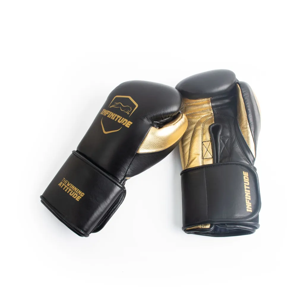 Harrier Pro - Hook & Loop Boxing Gloves | Gold & Black - Infinitude Fight