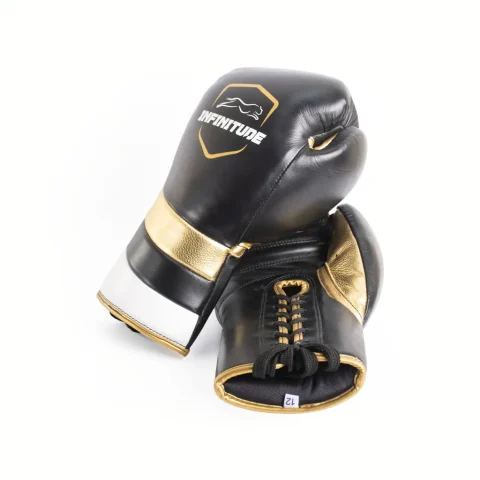 Velocity Pro Sparring Gloves | Black & Gold Lace-up