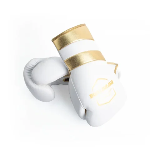 Velocity Pro Sparring Gloves | White & Gold Lace-up