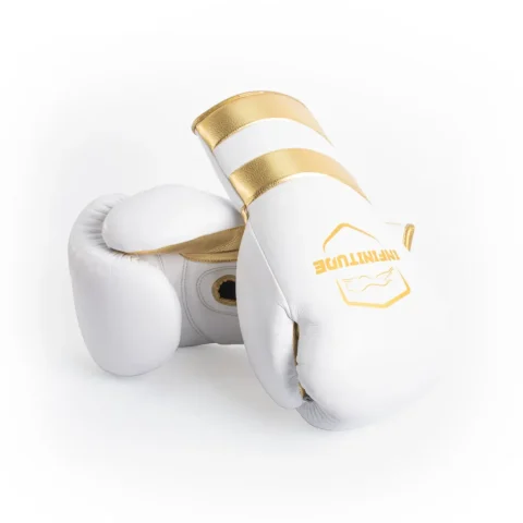 Velocity Pro Sparring Gloves | White & Gold Lace-up
