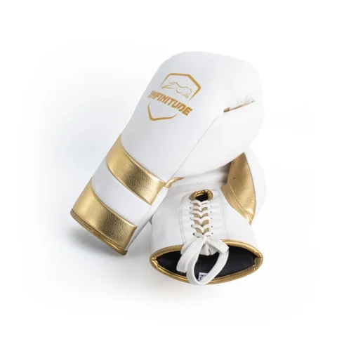 Velocity Pro Sparring Gloves | White & Gold Lace-up