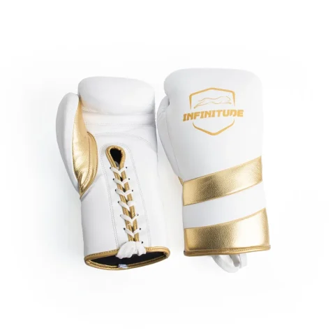 Velocity Pro Sparring Gloves | White & Gold Lace-up