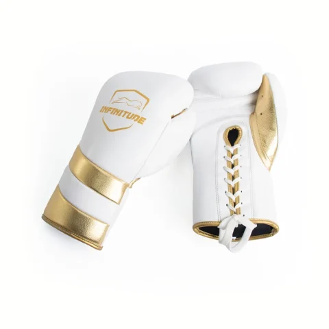 Velocity Pro Sparring Gloves | White & Gold Lace-up