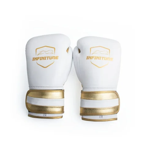 Velocity Pro Sparring Gloves | White & Gold Hook & Loop