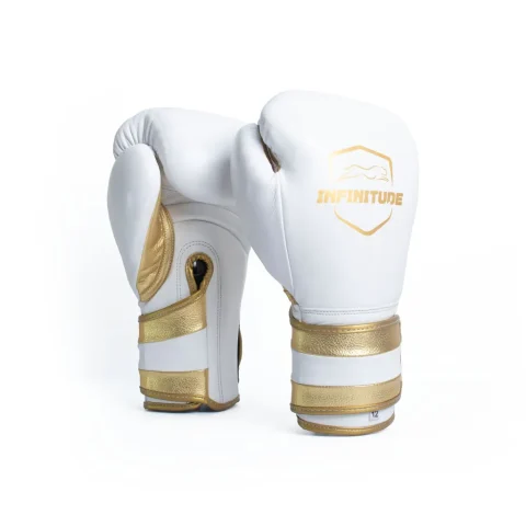 Velocity Pro Sparring Gloves | White & Gold Hook & Loop