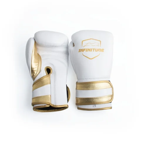 Velocity Pro Sparring Gloves | White & Gold Hook & Loop