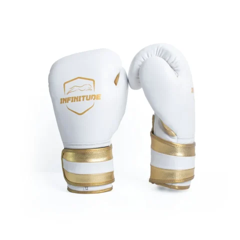 Velocity Pro Sparring Gloves | White & Gold Hook & Loop